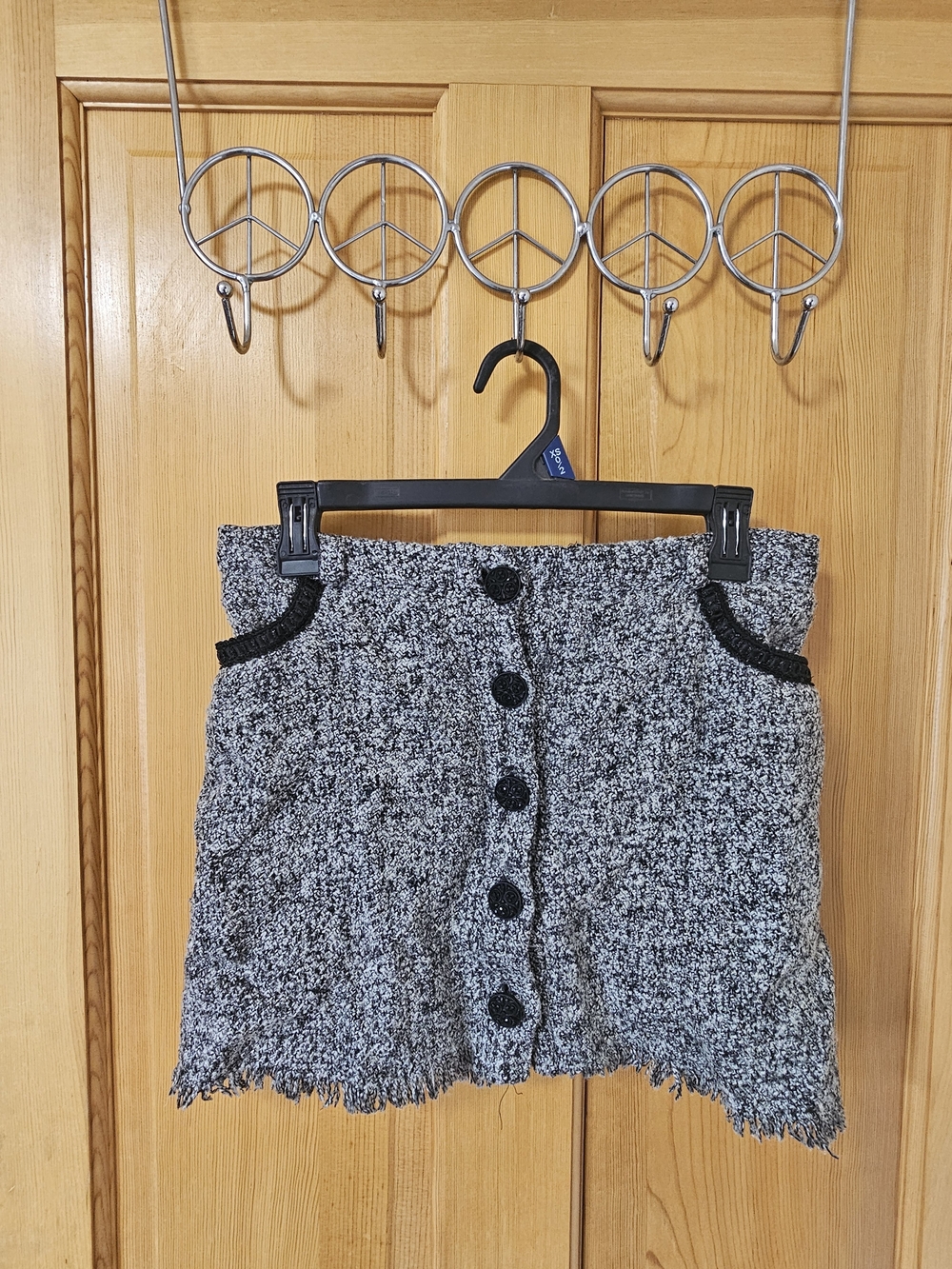 Morgan de Toi Black & White Tweed Button-Front Mini Skirt